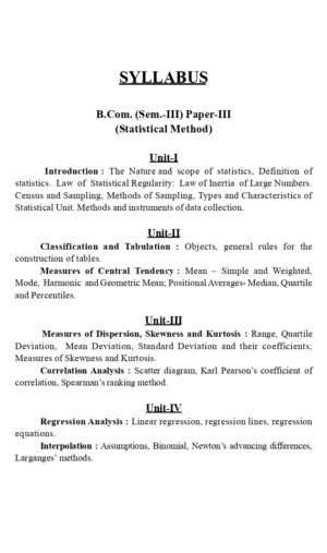 Statistical Method Class Notes B.Com 3rd Sem LU