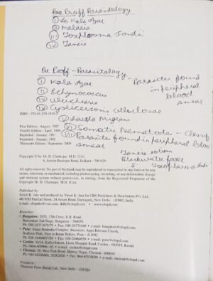 Second Hand Parasitology Protozoology And Helminthology 13th Edition by K D Chatterjee