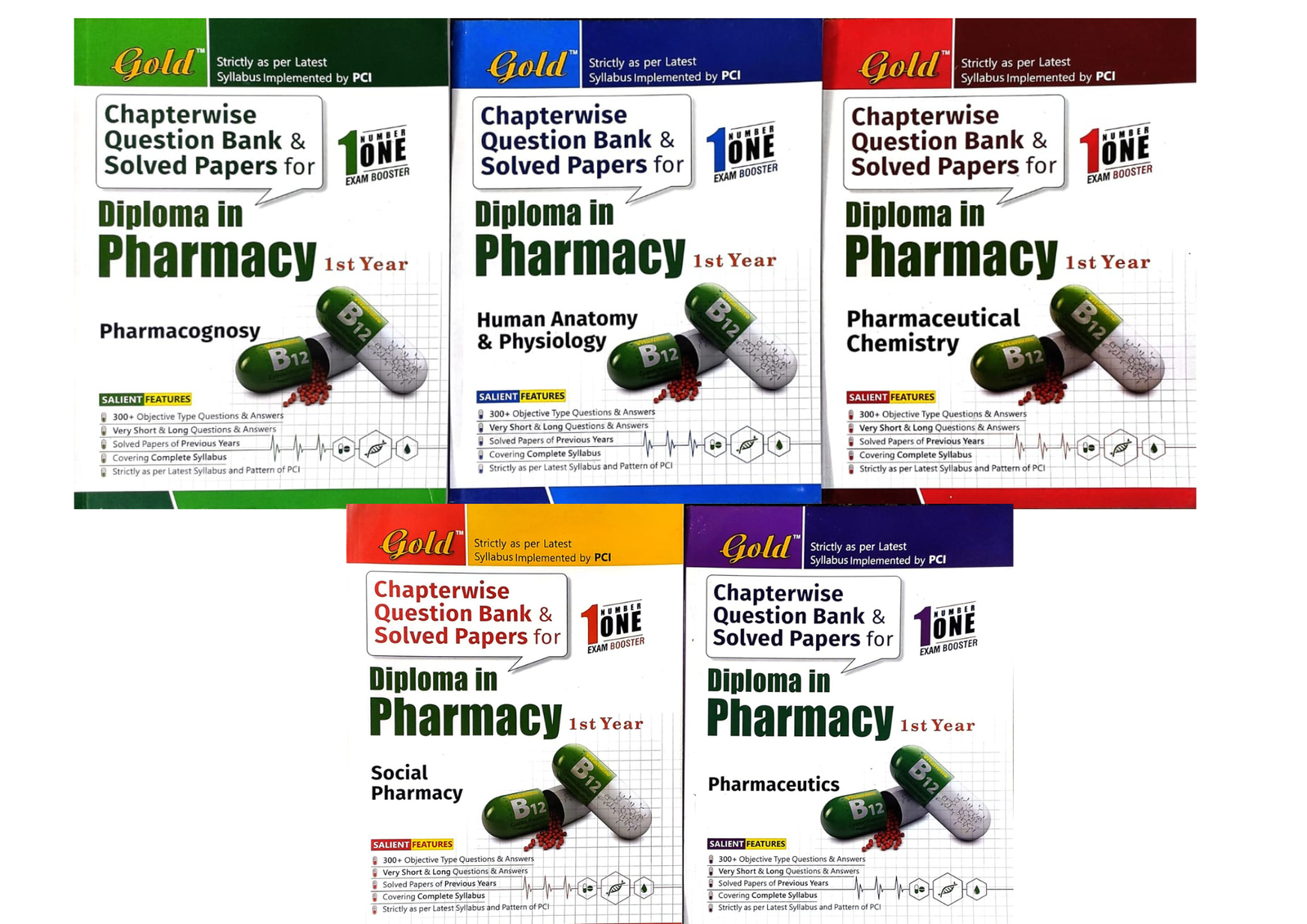 Gold D Pharma 1st Year Solved Papers Set Of 5 Books In ENGLISH Latest ...